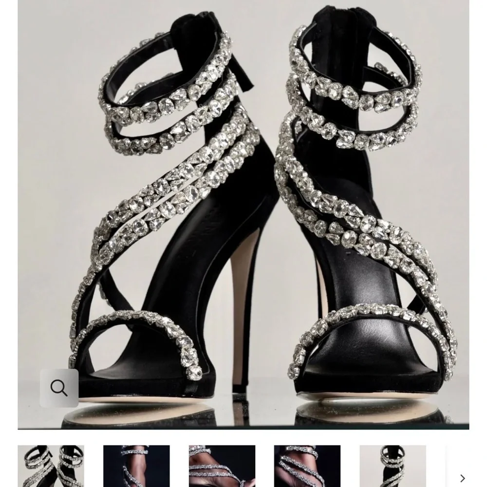 Glamorous Black Rhinestone Strappy Heels - Picture 5 of 5